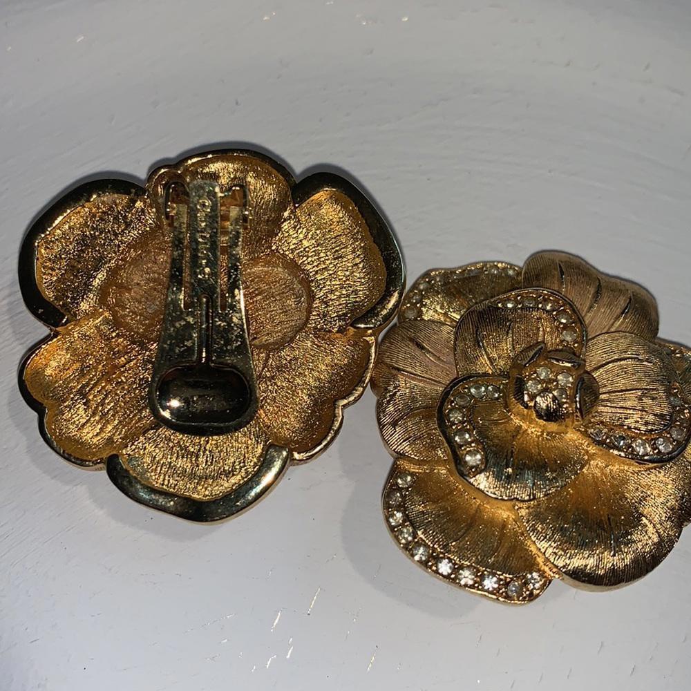 Vintage Christian Dior Large Crystal Rose Flower Large Clip on Earrings - Picture 12 of 12
